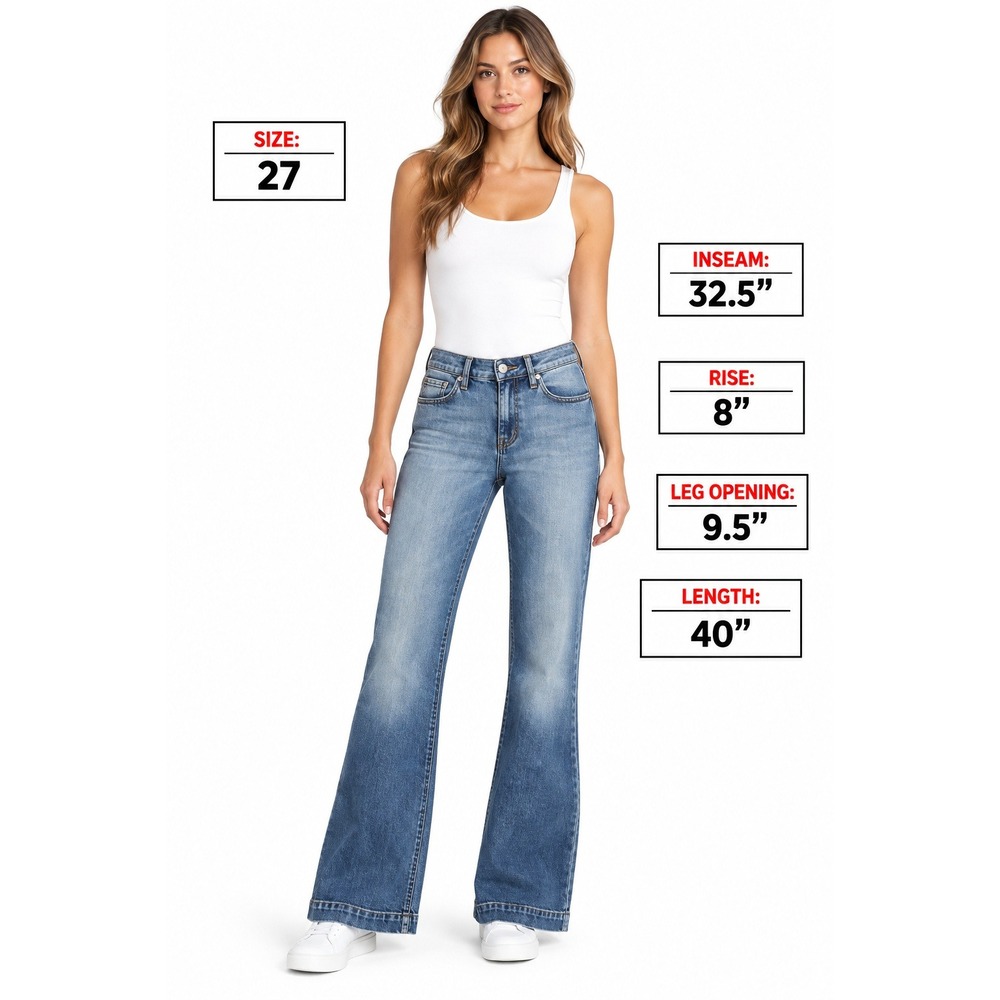 7 For All Mankind Flare Jeans Women 27 Blue Boho Western Casual Distressed Hem - Picture 4 of 11